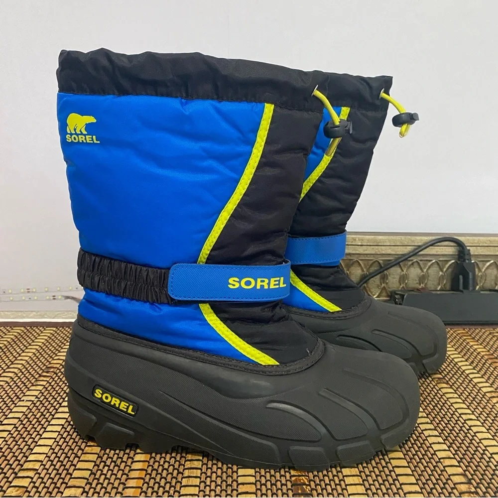 SOREL Kids Blue Nylon Flurry Waterproof Insulated Snow Boot Size 6‎